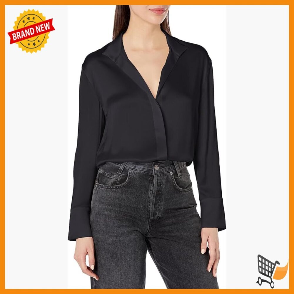Long Sleeve Stand Collar Blouse Classic Fit Silk Button Down Shirt